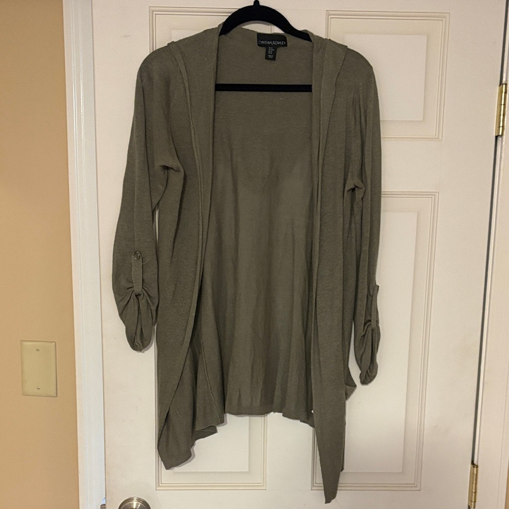 Cynthia Rowley Olive Lightweight Open-Front Cardigan